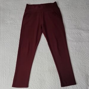 Womens Burgundy High-Waisted Dressy Leggings Office Pants (One Size)